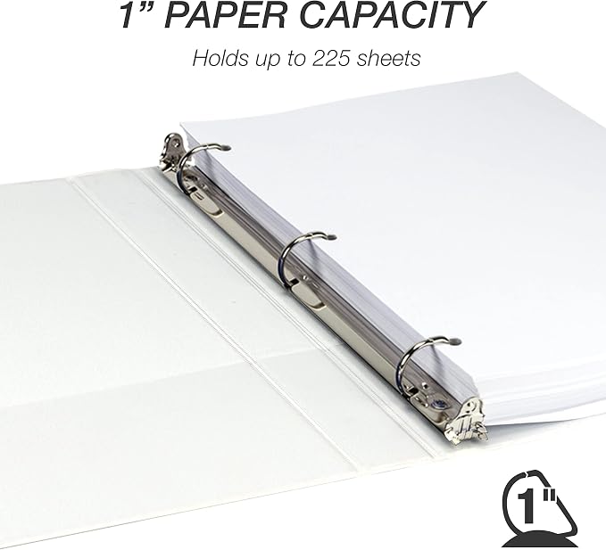 Samsill Durable 1 inch 3 Ring Binder, D Ring Binder, 100% Recycled Chipboard, White, 24 Pack, Bulk