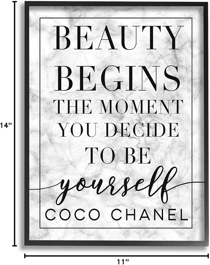 Stupell Industries Beauty Begins Once You Decide to Be Yourself White Marble Typography, Design by Daphne Polselli Wall Art, 11 x 14, Black