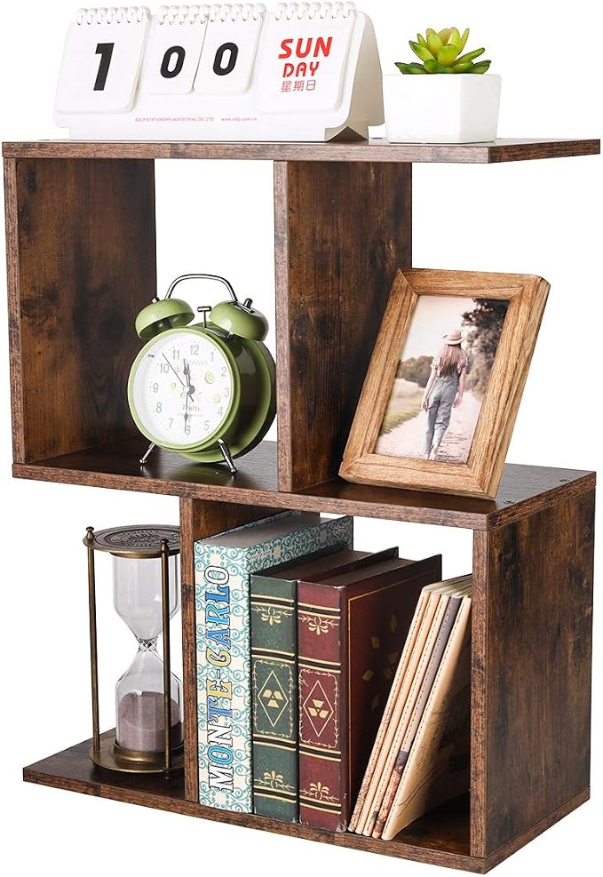 Desktop Shelf Freestanding Wooden Small Bookshelf Desk Supplies Organizers and Accessories Storage Display Rack Office Dorm Decor for Women, Antique Brown