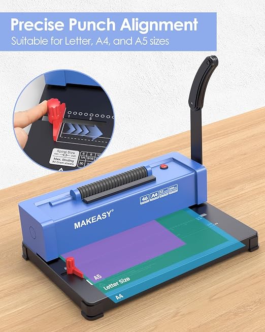 Spiral Binding Machine, 4:1 Pitch, 12 Sheets Punch Capacity, Electric Coil Insert, Book Binder Machine for A4/A5/Letter Size Paper, Comes with 100 pcs 5/16'' Coils & Pliers