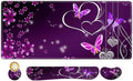 Large Gaming Mouse Pad, Keyboard Wrist Rest Pad & Wrist Support Mousepad Set, Stitched Edge, Extended, Non-Slip Base, Memory Foam Desk Mat for Office, Home, Purple Heart Butterfly