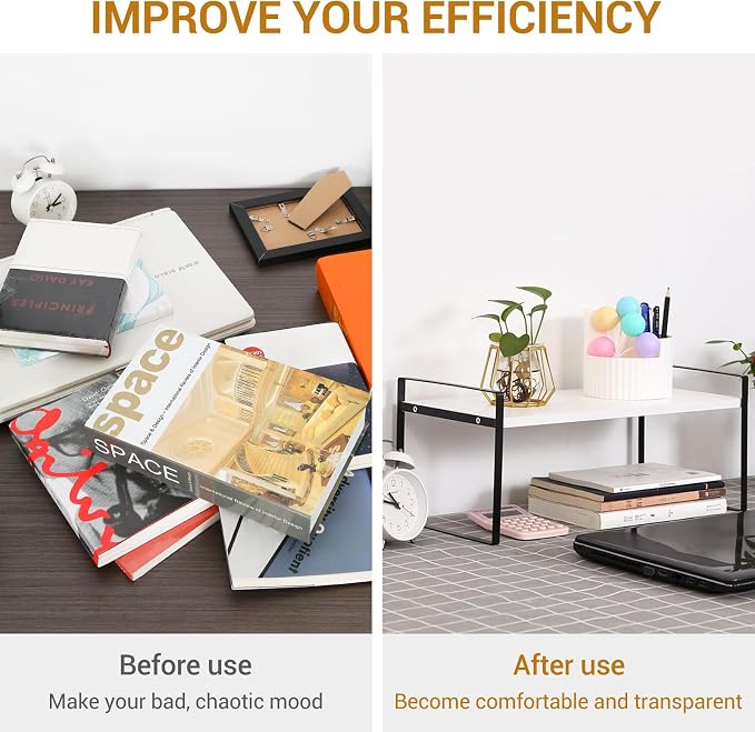 YGYQZ Desk Shelf Organizer for Top of Desk, 1-Tier Desktop Bookshelf, Black & White