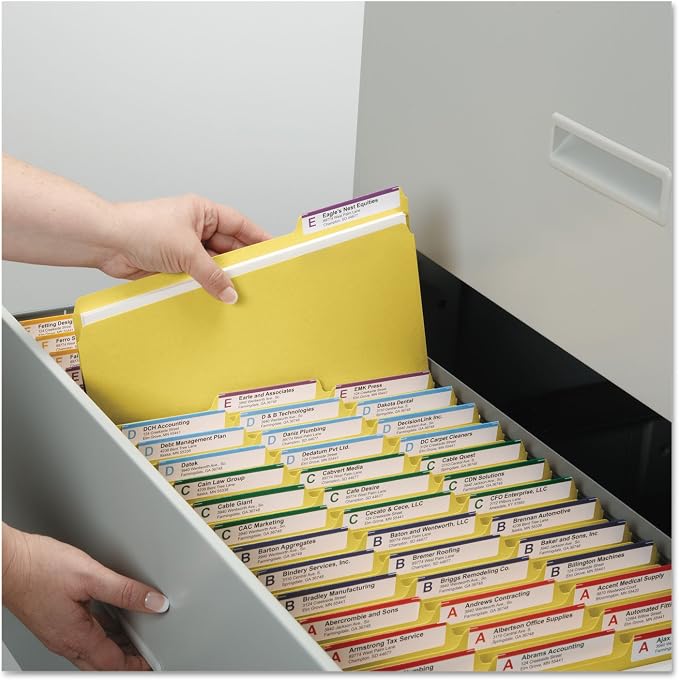 Smead Pressboard File Folder, 1/3-Cut Tab, 1" Expansion, Letter Size, Yellow, 25 per Box (21562)