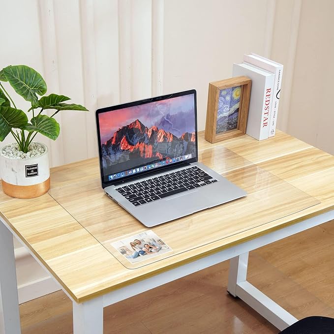 Easy Easy Life Clear Desk Mat Pad 14’’x24’’ Transparent PVC Desk Blotter Plastic Vinyl Desk Pad on Top of Desks Waterproof Writing Desk Pad Table Cover Protector Mat with Mouse Pad for Office Desktop