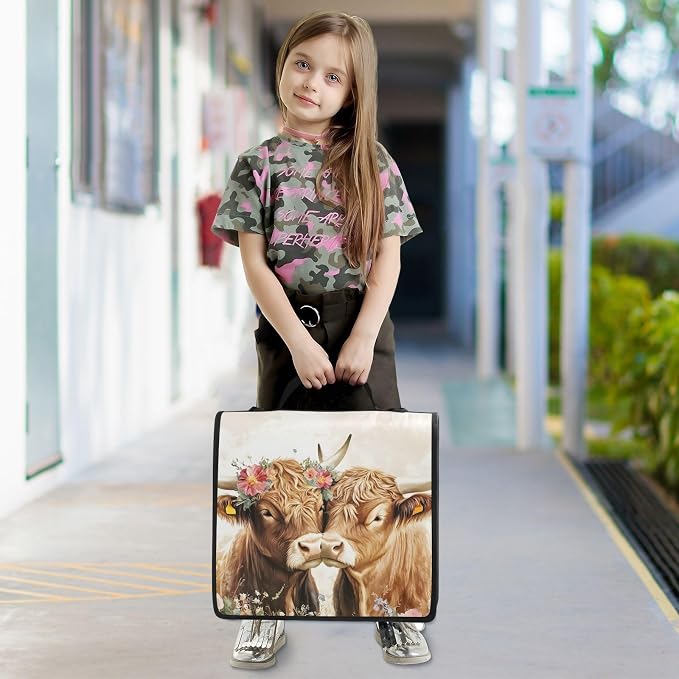 3 D-Ring Zipper Binder Bag, Two Highland Cows in Love Removable Binder with Zipper Case Hold 300+ Sheets& 13 Inch Laptop for School Office Supplies Organizer