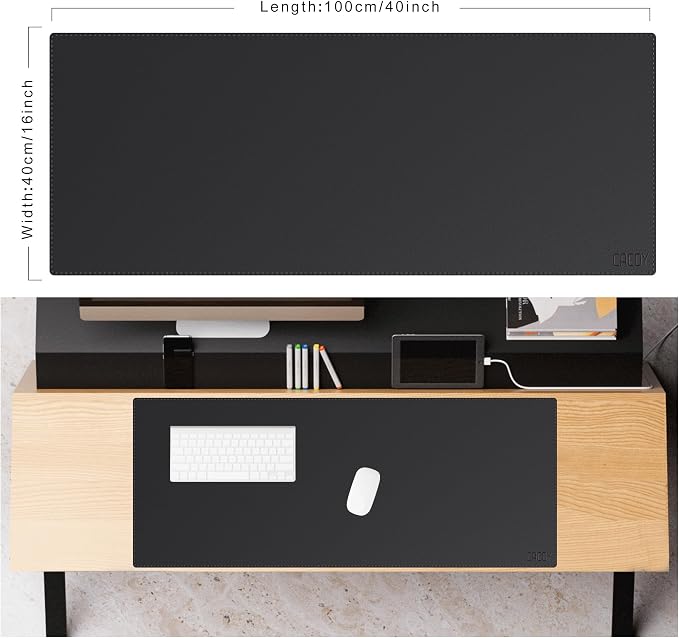 Cacoy 40"x16" Leather Desk Pad Blotter Black, Desk Mat for Keyboard & Mouse | PU Leather Desk Blotters Waterproof Desk Protector Mat Non-Slip Gaming Computer Mouse Pad Large Writing Pad Office Desk Decor