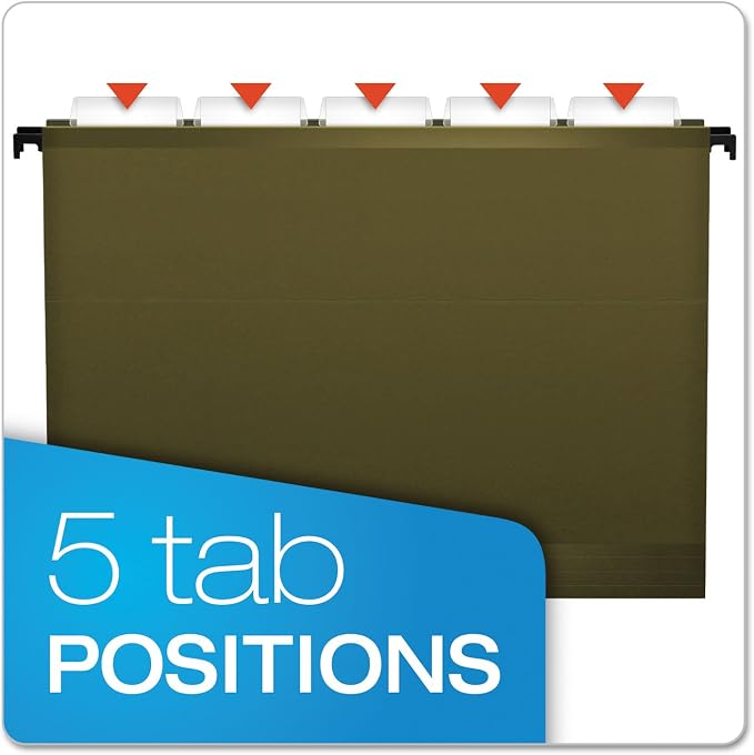 Pendaflex SureHook Reinforced Hanging Folders, Letter Size, Standard Green, 20 per Box (8-1/2 x 11)