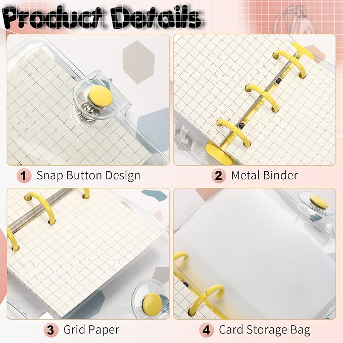 Yahenda 10 Sets Mini Transparent 3 Ring Binder Covers with Inner Papers Storage Bags Label Sticker Clear Soft PVC Loose Leaf Notebook Cover Protector Pockets (Clear)