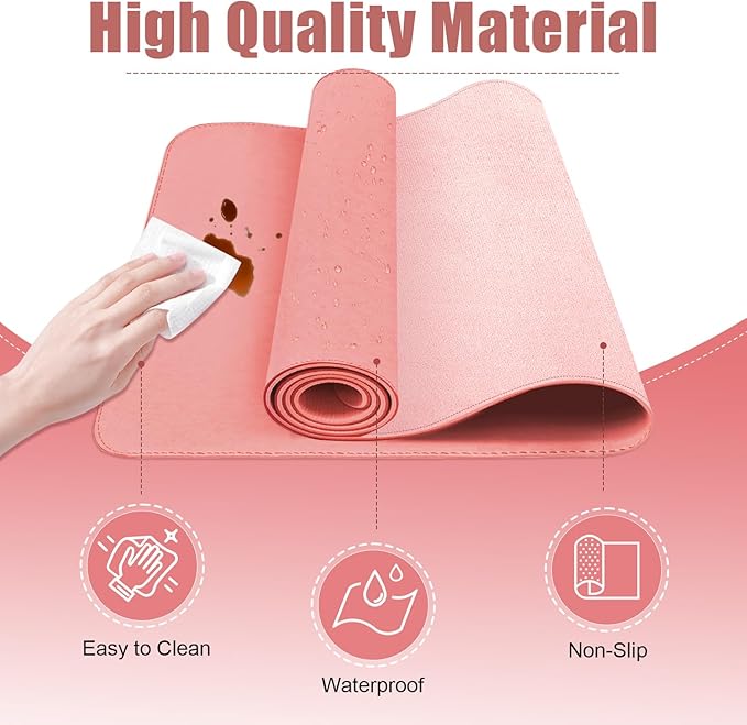 Desk Pad Protector, Leather & Suede Desk Mat, Non-Slip Desk Pad Mat, Large Mouse Pad, Waterproof Desk Blotter Mat, Desk Cover for Office, Home (Sweet Pink, 23.6" x 13.7")