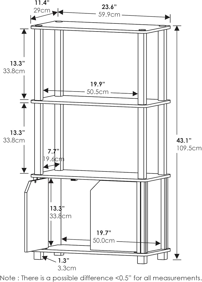 Furinno Go Green 4-Tier Storage Shelves, Book Shelf, French Oak | Open Shelf and Closed Storage, Bookcase, Display Shelf, for Organization and Storage, Living Room, Garage, Home Office