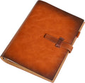 Refillable A5 Leather Binder Notebook, Reusable Leather Journal, Vintage Organizer with 6-Ring Binder, 120 Pages Lined Paper & Pocket, for Writers Business Work Study College and Daily, Light Brown