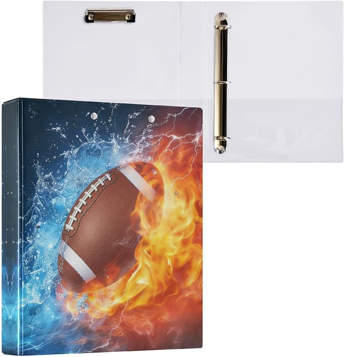 3 Ring Binder American Football 1.5" Round Ring Binders View Binder with 200 Sheet for Kids School Supplies Women Men Office, 1 Pack
