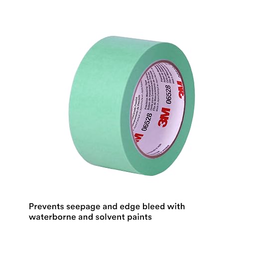 3M Precision Masking Tape, 06528, 2 in x 60 yds, 1 Roll, Green | Acrylic Adhesive; Adheres to Metal; Glass and Painted Surfaces
