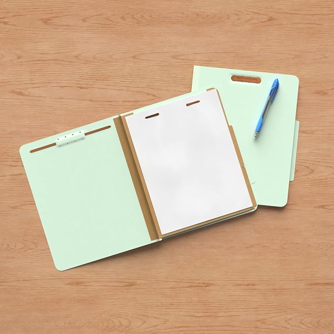 Amazon Basics Sturdy Pressboard Classification File Folders with Fasteners, Dividers, 2" Expansion for Documents Organization, 11.97 x 10.55 inch, Green, 20-Pack
