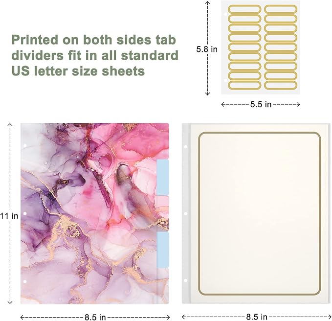 Rouidr 3 Ring Binder with clipboard, 1 inch 8.5 x 11 in Letter Size View Binders Organizer with Dividers Tabs & Clear Sleeves, School Supplies, Office Supplies, Red Marble