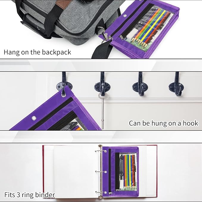 YoeeJob 18 Pack 1 Inch Expandable Zipper Pencil Pouches with Clear Window for 3 Ring Binder, Suitable for School & Office（Purple）