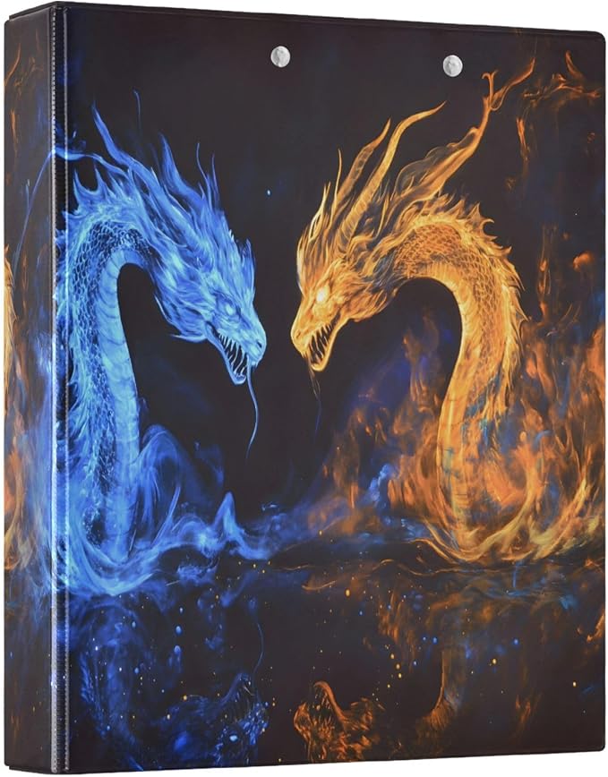 3 Ring Binder Funny Dragon Orange Dragon 1.5 inch Binders Three Ring Binders with Clipboard Fit 8.5'' x 11'' Paper 3 Interior PVC Clear Pockets for Office Supplies