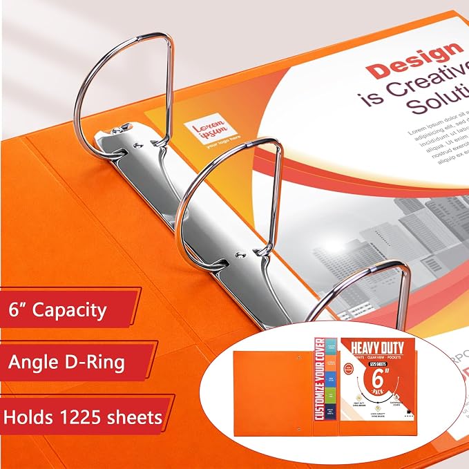 Sinload 6 Pcs 3 Ring Binder, Large Capacity D Ring Binders with Pockets, 8.5" x 11" Presentation Folder View Binder with Customizable Clear Cover for Documents Files Projects (Multicolored,6 Inch)