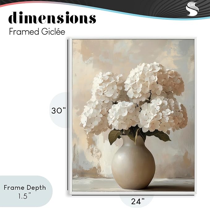 'Vase of Hydrangeas in Bloom'| Framed Giclee Art | Stupell Industries | White, 24 x 30 Inches, Easy to Hang and Sturdy, Made in USA, by LSR Design Studio