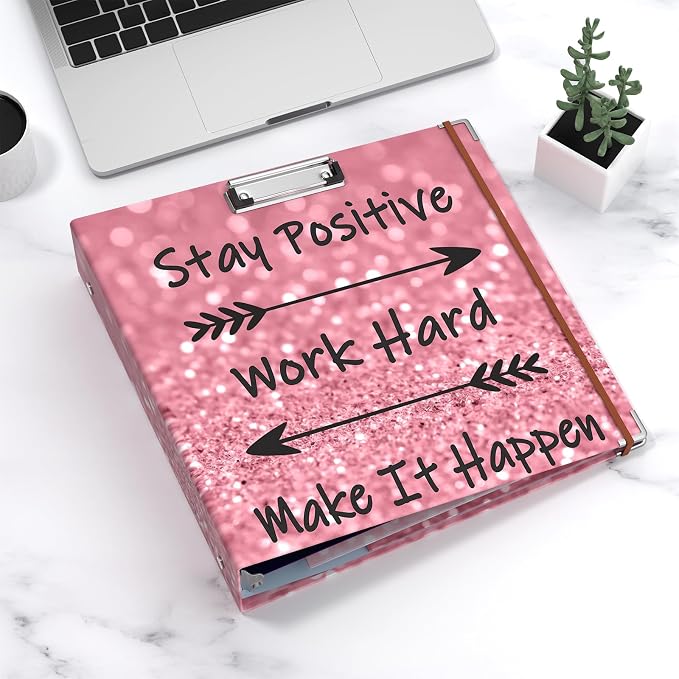 3 Ring Binder, 3 Inches Round Ring Binder with Clipboard, Dividers Tabs, PVC Zipper Bag Sleeves & to Do List Planners for Women, Men, School, Office Supplies, Work Hard