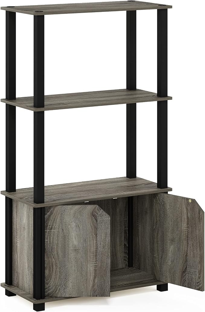 Furinno Go Green 4-Tier Storage Shelves, Book Shelf, French Oak | Open Shelf and Closed Storage, Bookcase, Display Shelf, for Organization and Storage, Living Room, Garage, Home Office