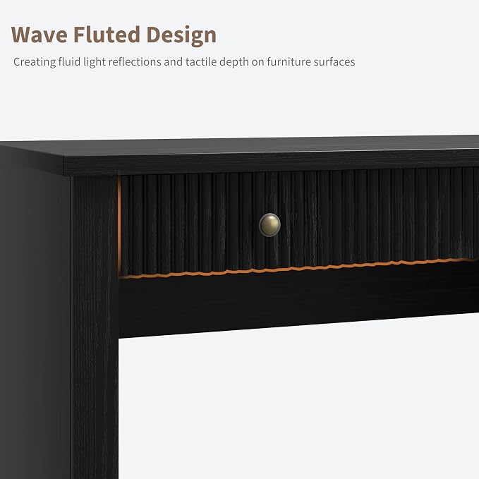 Garvee 54" Fluted Home Office Desk with File Drawer for Home Office | Modern Executive Desk with Charging Station, Wooden Computer Writing Desk for Study Room, Black
