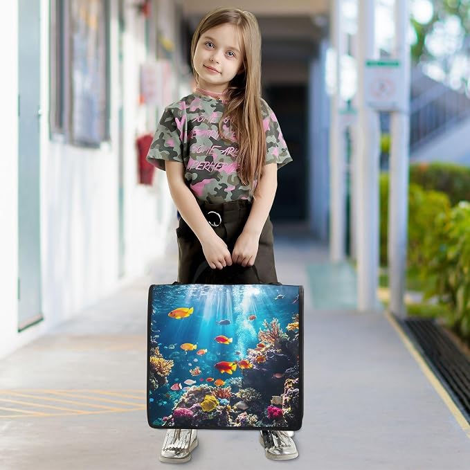 3 Ring Zipper Binder with Shoulder Strap Underwater Fish Ocean Nautical Coastal 2 Inch Zippered Binder Bag 500 Sheet Capacity Multi Pockets for School Supplies