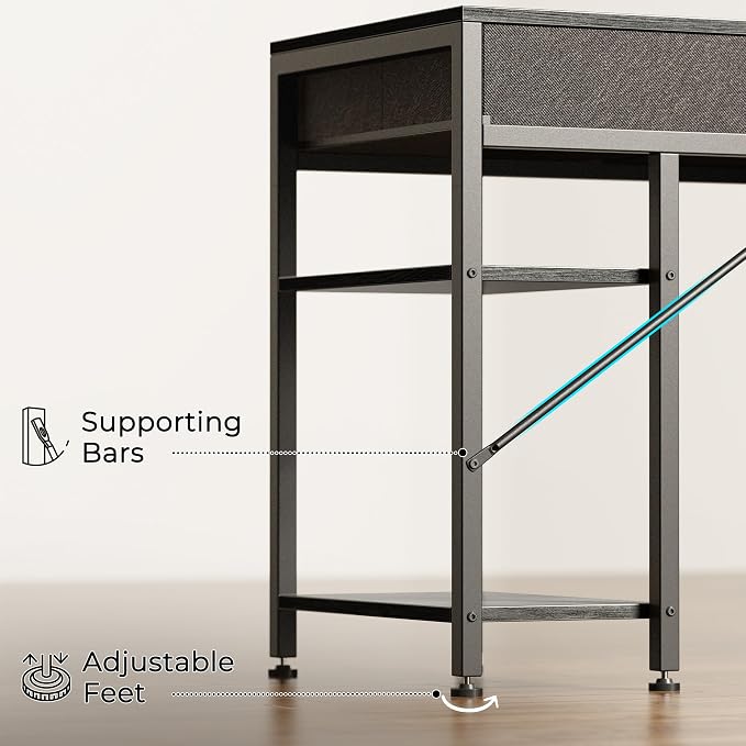 Huuger Computer Desk with 6 Drawers, Office Desk with Shelves, Reversible Gaming Desk, Corner Desk with Storage, Work for Home Office, Study, Living Room, 54inch, Grey