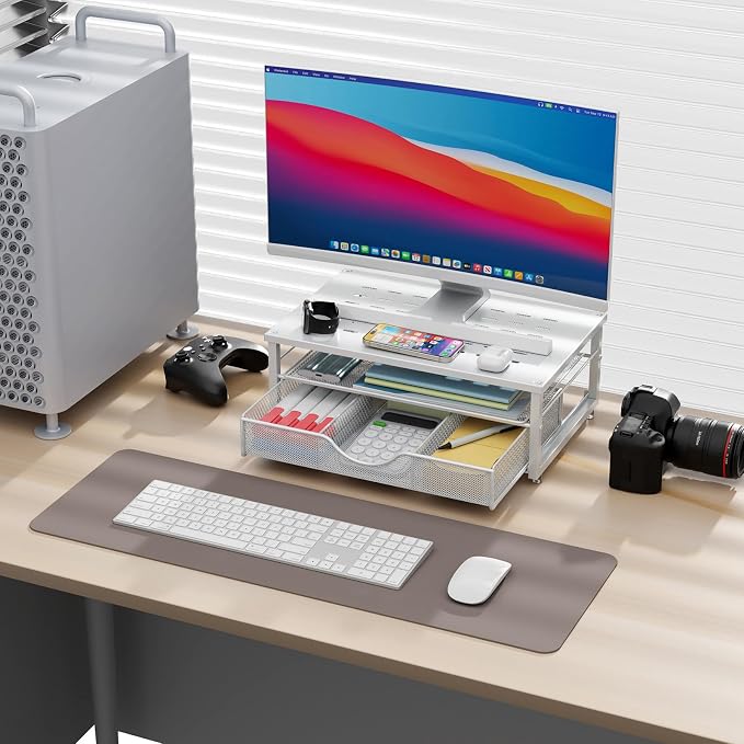 gianotter Computer Monitor Stand Riser with Drawer | Desk Organizers and Accessories Desk Accessories & Workspace Desktop Organizers Storage for Printer Stand (White)