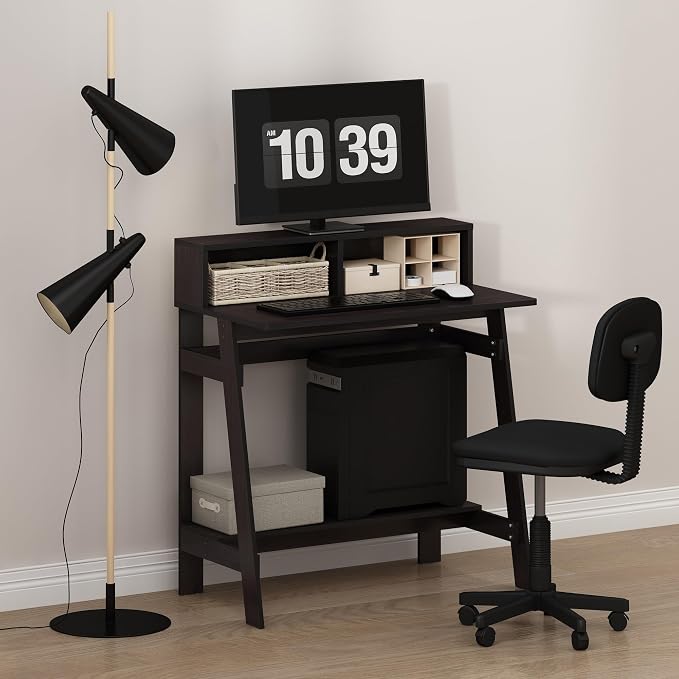 Furinno Simplistic A Frame Computer Desk, Dark Walnut | with Monitor Stand, A Frame Computer Desk, Office Desk, for Home Office, Bedroom, Study Room, Dorm