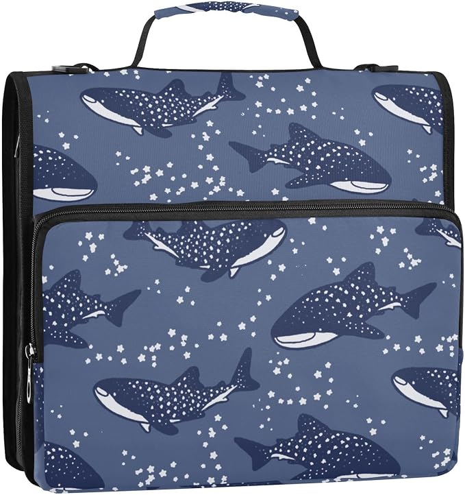 Whale Shark Binder Bag 3 Ring Zipper with Handle Shoulder Strap | for School Work Office Organizer Storage Case