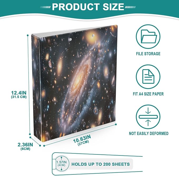 ALAZA 3 Ring Binder Galaxy Universe Space Clipboard Round Ring Binder Holds 1.5 Inch Three Binders Heavy Duty Binders for Office Supplies, 1Pack