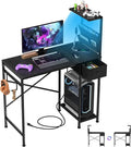 33.7 Inch Small Gaming Desk Table with LED Lights & Power Outlets, Compact L Shaped Gaming Computer Desk with CPU Stand, Drawer & Storage, Corner PC Desk for Kids, Home Office , Bedroom, Black