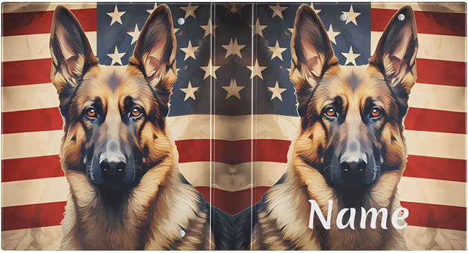 Custom 3 Ring Binder Dog German Shepherd American Flag 1.5" Round Ring Binders Personalized Name View Binder with 200 Sheet for Kids School Supplies Women Men Office, 1 Pack