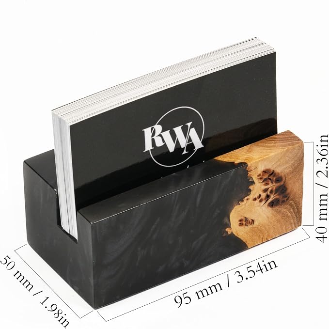 RWA Business Card Holder for Men & Women - Handcrafted Epoxy & Wood, Stylish & Durable Business Card Organizer, Premium Business Card Holders Desk Accessory for Professionals - ELEMENT, black