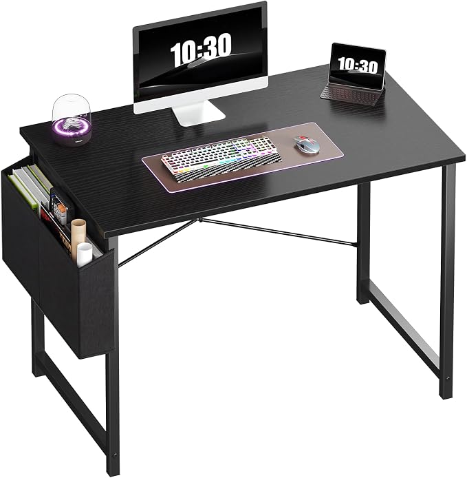 OLIXIS Small Computer Desk, 40 Inch Gaming Desks for Home Office | Writing Study Craft Work Table, Computer Workstation for Bedroom Small Spaces with Storage Bag, Black