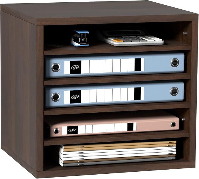 VEVOR Literature Organizers, 5 Compartments Office Mailbox with Adjustable Shelves, Wood Literature sorter 13.9x12x13 inches for Office, Home, Classroom, Mailrooms Organization, EPA Certified, Brown