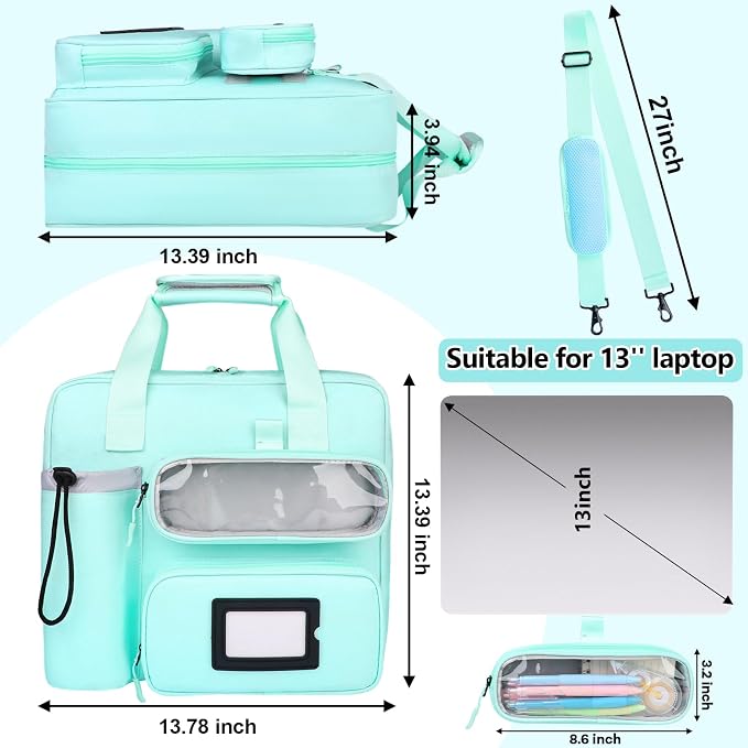 3 Inch D-Ring Zipper Binder Bag, 700 Sheet Capacity Multi-Pockets Organizer, 13 Inch Laptop Carrying Case with Bottle Holder& Shoulder Strap for School Office (Blue)