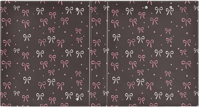 Pink Bow Knot Ribbon Cute Round Ring Binders 1.5 Inch Black White Polka Dot 3 Ring Clipboard Binder for Office School Work Supplies File Folder Document 200 Sheet Capacity Easy Open