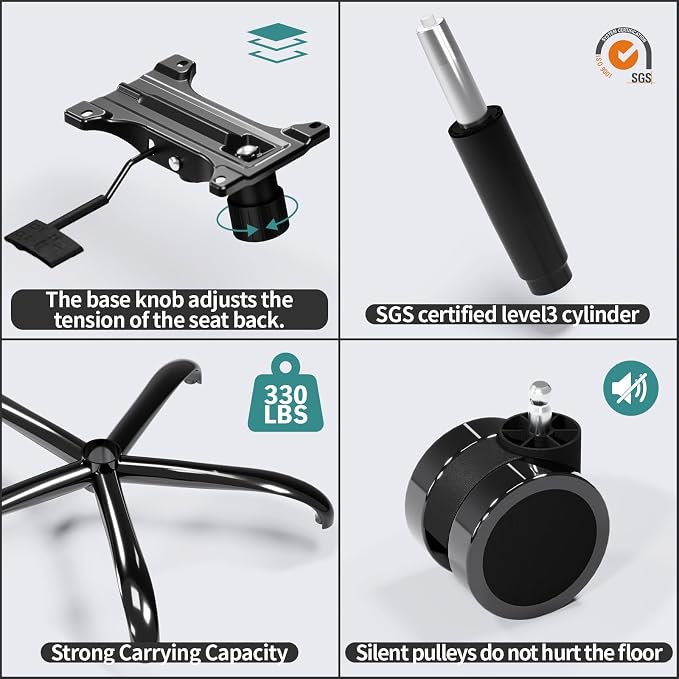 TRALT Office Chair Ergonomic Desk Chair - Gaming Chair with Lumbar Support | 330 LBS Home Office Desk Chairs with Headrest, Reading Chair with Flip-up Armrests, Comfortable Computer Chairs (6, Black)