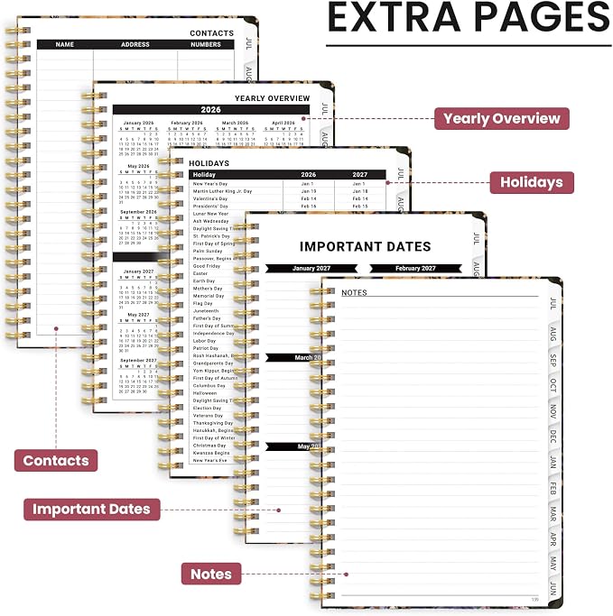 Planner 2026-2027, Academic Year Monthly & Weekly Planner Caledndar, July 2026 - June 2027, Hardcover Large Planning Agenda Book with Tabs for School Office Supplies, 8.5" x 11" - Midnight Bloom