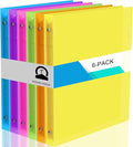 Fulmoon 6 Pack 1 Inch Plastic 3 Ring Binders with Pockets, Neon Colors | Flexible Covers with Round Rings and Front Pockets for Organizing Papers at School, Office, Meetings and Presentations