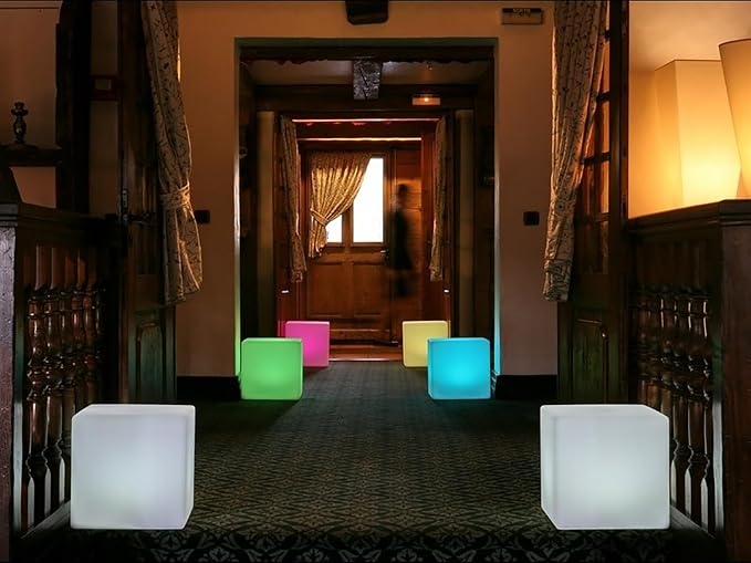 Mr.Go 16-in Rechargeable LED Cube Chair Light, 16 RGB Colors Glow Cube Seat | Waterproof LED Cube Table, Color Changing Cubes Floor Lamp w/Remote, Home Bedroom Patio Party Decorative Lighting