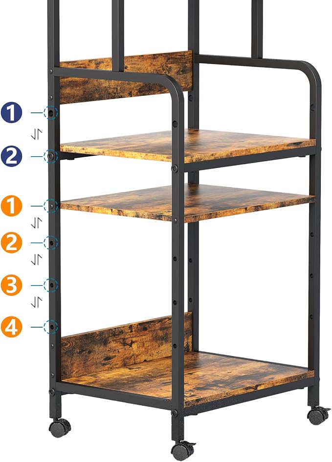 Arbuxzuy 4 Tier Printer Stand with Storage Shelf, Large Tall Printer Cart with Wheels, Mobile Printer Table for Home Office, Adjustable Stands for Heat Press Scanner Fax (Brown)