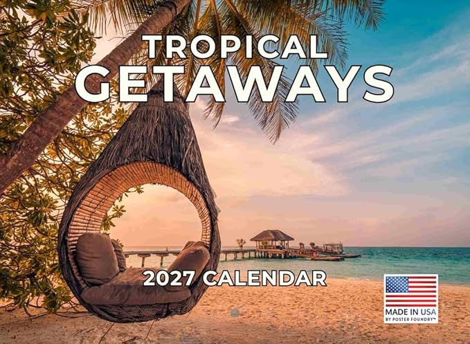 Vacation Calendar 2027 Tropical Getaways Spots Monthly Wall Calender 12 Month
