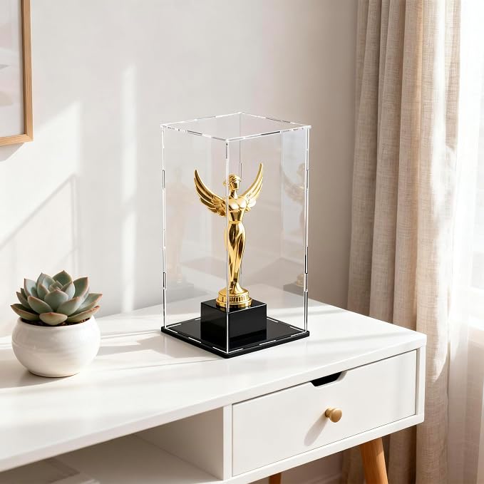 Acrylic Display Case, Clear Collectible Display Box with Matte Black Base, Dustproof Acrylic Showcase, Easy Self Assembly Storage Cases for Art Figurine, Trophy and Action Figures, 11 x 11 x 14 inch