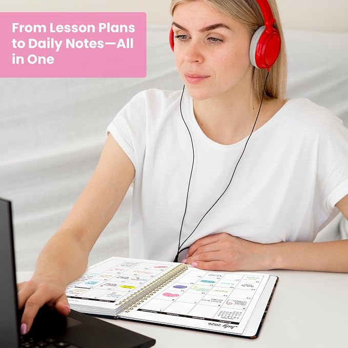 Academic Planner 2026-2027, Monthly and Weekly Calendar Planner, July 2026 - June 2027, Pretty Hardcover Teacher Student Planning Agenda Book with Tabs, Fit for School Office Supplies, 6.3" x 8.5", Humming Glow