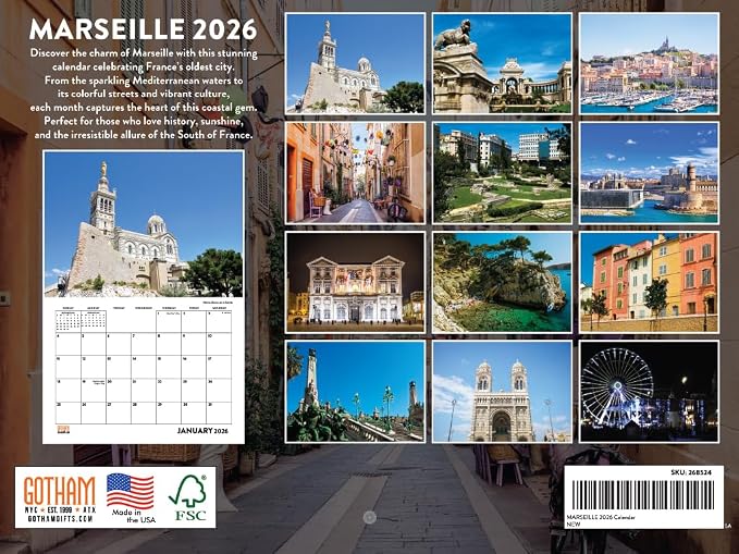 Marseille Calendar 2026 Monthly France Gifts Wall Calender 12 Month | American Made In The USA