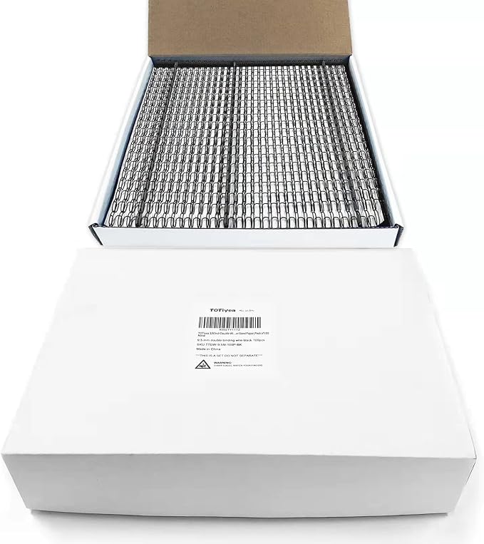 TOTiyea 100 Pack 3/8" Wire Binding spines,3:1 Pitch,60-Sheet,Letter Size | metal spiral binding coils,Black,0.8mm in thickness, Each spine has a 3:1 pitch and 32 double loops; 360-degree rotation