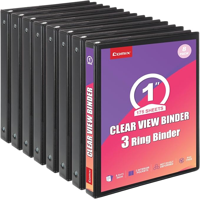Customizable Round Ring Binder, 1 Inch 3 Ring Binder, Minimalist PVC-Free Binder with Clear View Cover, Lay-Flat Design for Everyday Document Organization at Home, School & Office